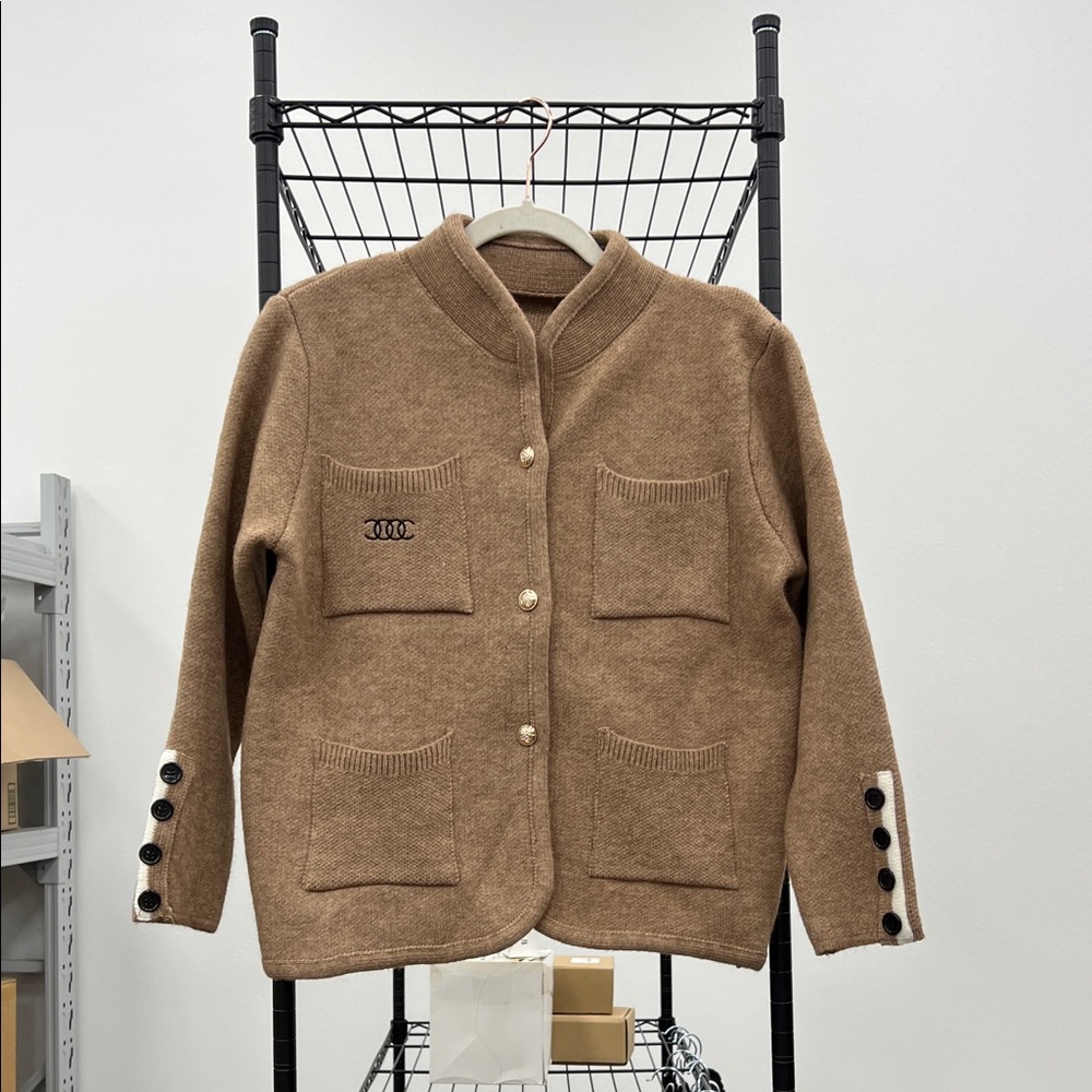 Brown Button-Up Cardigan with Pockets